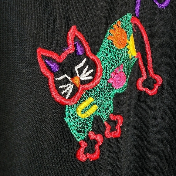 Embroidered Cats black maxi dress. Estimated size large - Picture 9 of 16